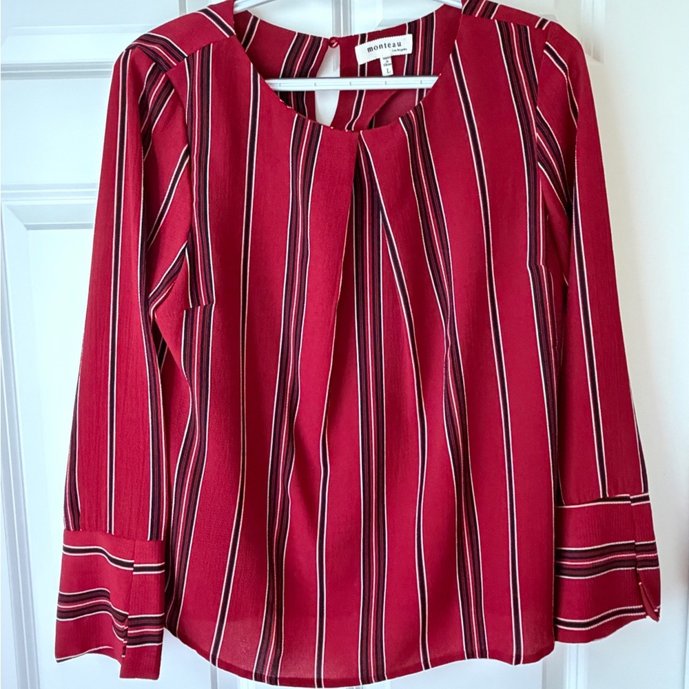 Monteau Red Striped Blouse